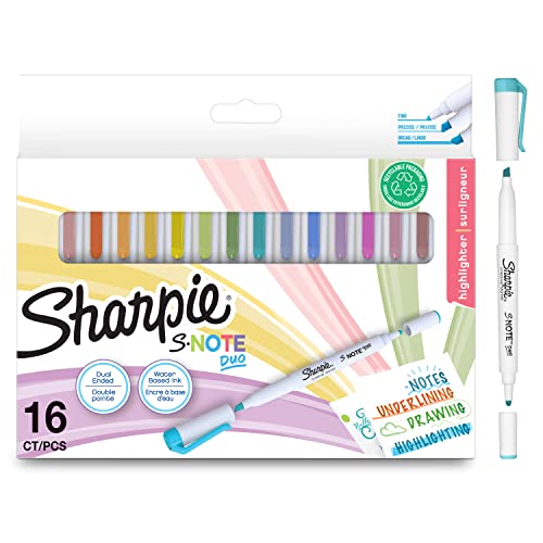 SHARPIE S-Note Duo Textmarker | Kreativmarker in Pastelltönen mit beidseitiger Spitze | Patronen- und Keilspitze zum Markieren, Zeichnen, Schreiben und mehr | 16 Stück von SHARPIE