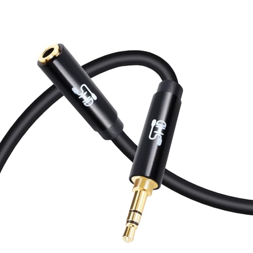 Super HD 3,5 mm AUX Stereo Audio Kabel verwicklungsfreies Slim Verlängerungskabel Kabel männlich zu weiblich Typ Kompatibel für Auto, Stereo-Audio-Geräte, PC, Tablets, Kopfhörer, Smartphones und MP3-Player Hinweis K vergoldet Step Down Design Metall Stecker mit Hohe Reinheit Sauerstoff frei Kupferleiter schwarz schwarz 15Feet-Black von SHD