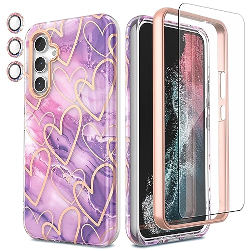 SHEDEER Samsung A54 5G Hülle mit Kameraschutz + Schutzfolie + Stoßfänger Samsung Galaxy A54 5G Hülle Schick 360 Grad Handyhülle für Samsung A54 5G Stoßfest TPU Hülle A54 5G 6.4'' Lila von SHEDEER