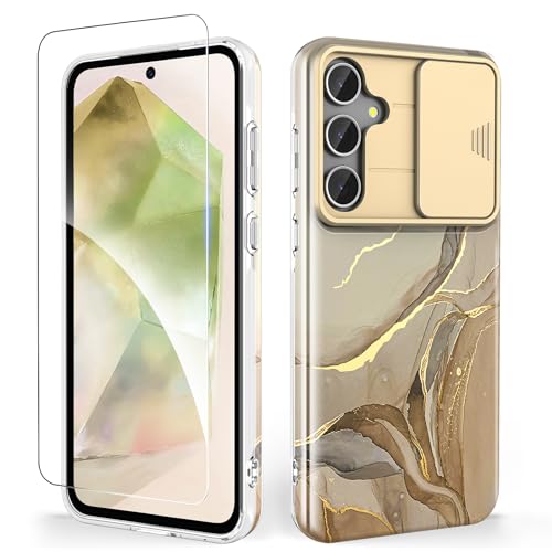 SHEDEER für Samsung A55 5G Hülle mit Kameraschutz + Schutzfolie für Samsung Galaxy A55 Hülle Anti-Yellowing Glänzend, Schutzhülle A55 Leicht Slim Fit Kratzfest Handyhülle für Galaxy A55 5G 6.6'' Beige von SHEDEER