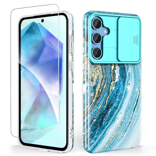 SHEDEER für Samsung A55 5G Hülle mit Kameraschieber + Schutzfolie, Samsung Galaxy A55 Hülle Stilvoll Glänzend Anti-Yellowing, Leicht Slim Fit Kratzfest Handyhülle für Samsung A55 5G 6.6'' Blau von SHEDEER