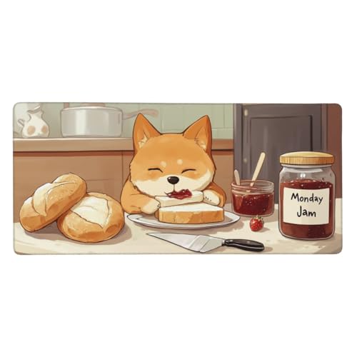 Chubby Shiba Mauspad, Brot, Schreibtischunterlage, niedliches Shiba-Gaming-Schreibtischunterlage, rutschfeste Gummiunterseite, Computer-Mauspads für kabellose Maus, 40 x 90 cm von SHFJASBNUMG