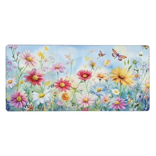 Mauspad mit bunten Wildblumen, Blumenmotiv, Wildblumen, Malerei, Gaming-Schreibtischunterlage für Damen, Mädchen, Büro, Schreibtischdekoration, 40 x 90 cm von SHFJASBNUMG