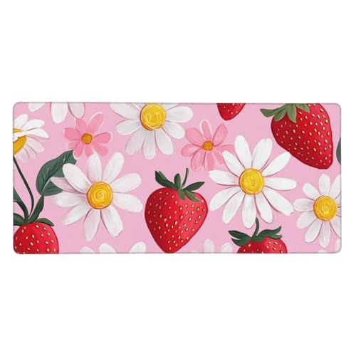 SHFJASBNUMG Mauspad mit Gänseblümchen-Motiv, Erdbeere, Gaming-Schreibtischunterlage, Schreibtischunterlage für Damen, Mädchen, Büro, 40 x 90 cm, Rosa von SHFJASBNUMG