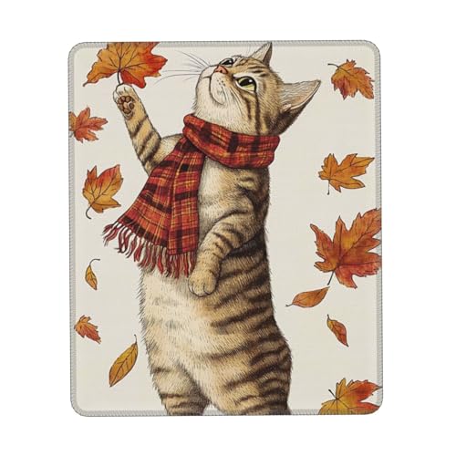 SHFJASBNUMG Mauspad mit Katzenmotiv, Motiv: Herbstkatze, Motiv: Hello Fall, niedliche Katze, Gaming-Schreibtischunterlage, rutschfeste Gummiunterseite, Computer-Mauspads für kabellose Maus, 18 x 22 cm von SHFJASBNUMG