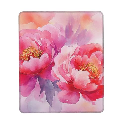 SHFJASBNUMG Mauspad mit rosa Blumenmuster, Aquarell-Blume, Gaming-Schreibtischunterlage, rutschfeste Gummiunterseite, Computer-Mauspads für kabellose Maus, 18 x 22 cm von SHFJASBNUMG