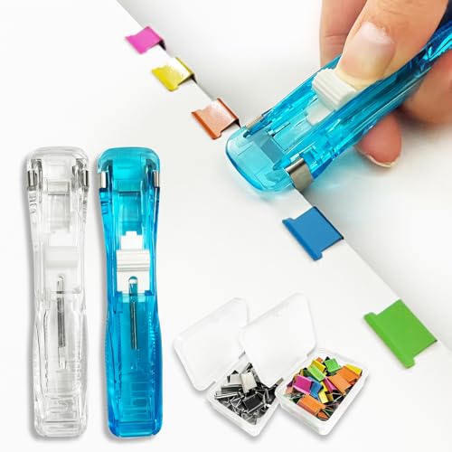 SHFYFHS 2 Stück Klammernspender Paper Clam Clip Dispenser, Transparent Klammernspender, mit 100 Pcs Heftklammern, für Büro,Schulen,Schulbedarf,Binden von Büchern,Organisieren von Berichten. Blau,Weiß von SHFYFHS