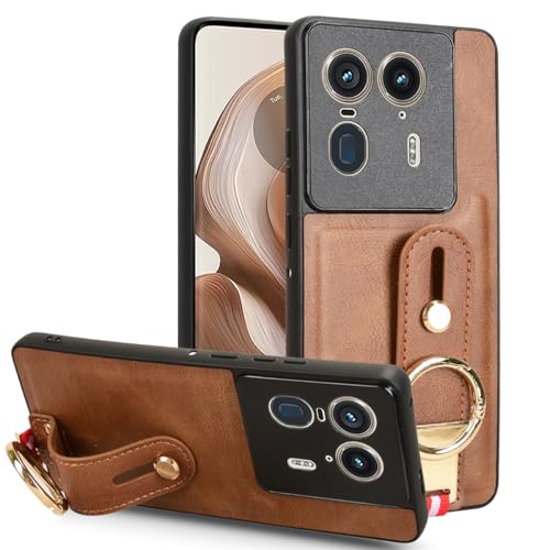 SHIEID Leder Hülle für Motorola Edge 50 Ultra/X50 Ultra, Premium Handschlaufe PU Leder Motorola Edge 50 Ultra/X50 Ultra Tasche, Leder Kratzfest Case Schutzhülle für Motorola Edge 50 Ultra-Braun von SHIEID