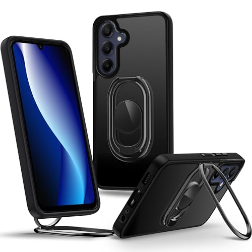 SHIELDS UP für Samsung Galaxy A14 5G Hülle, Handyhülle mit doppeltem Ring Halter Ständer 360°【Verstellbar und Faltbar】 Stoßfeste Schutzhülle für Samsung Galaxy A14 5G Case – Matt Schwarz von SHIELDS UP