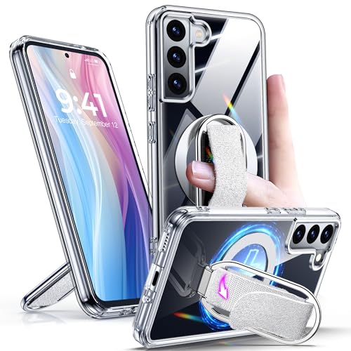 SHIELDS UP für Samsung Galaxy S22 Hülle mit Ständer, Handyhülle Kompatibel mit MagSafe mit Ring Halter Fingerschlaufe, Stoßfest Kratzfest SchutzHülle für Samsung S22 Case -Transparent von SHIELDS UP