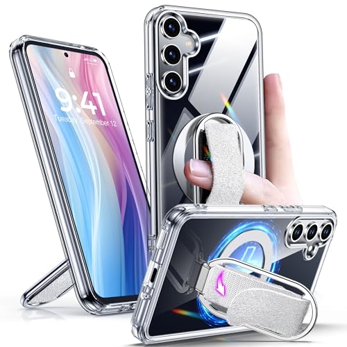 SHIELDS UP für Samsung Galaxy S24 Hülle mit Ständer, Handyhülle Kompatibel mit MagSafe mit Ring Halter Fingerschlaufe, Stoßfest Kratzfest SchutzHülle für Samsung S24 Case -Transparent von SHIELDS UP