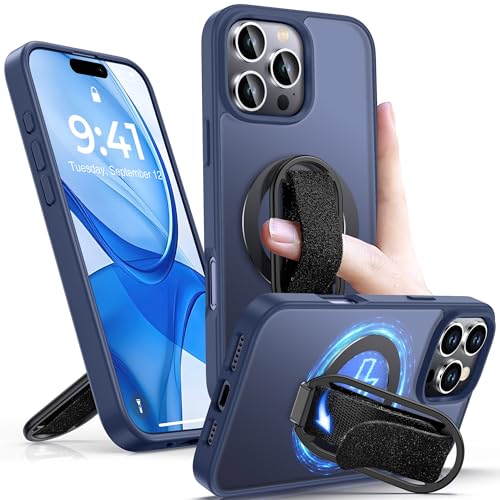 SHIELDS UP für iPhone 16 Pro Max Hülle mit Ständer, Handyhülle Kompatibel mit MagSafe mit Ring Halter Fingerschlaufe, Stoßfest Kratzfest SchutzHülle Case für iPhone 16 Pro Max 6,9 Zoll -Matt Blau von SHIELDS UP