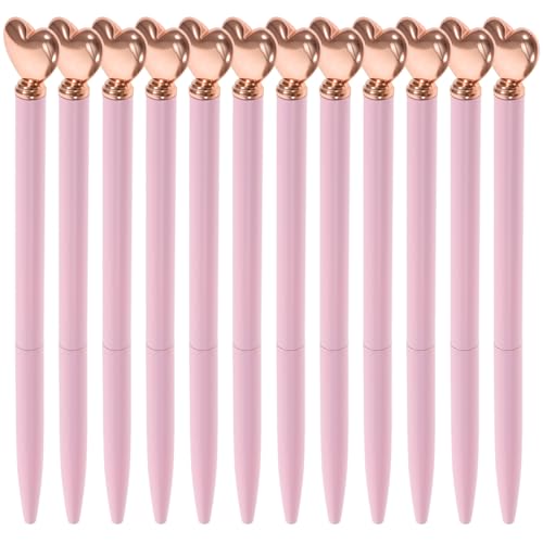 SHINEOFI 12Pcs Heart Shaped Pens Black Ink Ballpoint Retractable Metal Cute Pens Heart Writing Ballpoint Pens Decorative Pens for Wedding Bridal Birthday Present School Office Supplies, Pink von SHINEOFI