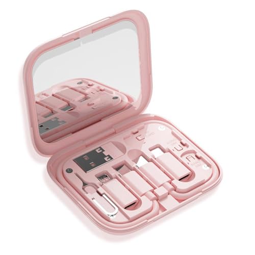 Kabel Organizer Box Compact Lading Hub USB-Adapter Multi-Fall-Daten mit Telefonständer 9-in-1-SIM-Karten-Pin-Typ-C Schnell Rosa von SHINROAD