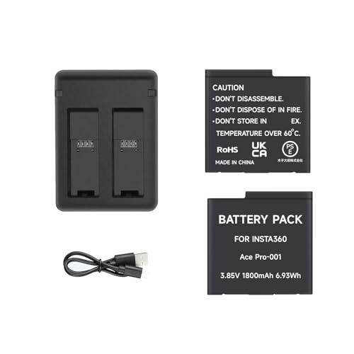 SHOOT 2PCS 3.85V 1800mAh Akku für Insta360 Ace Pro Kamera, Schnellladegerät mit 2 Anschlüssen, Kompatibel mit Insta360 Ace Pro von SHOOT