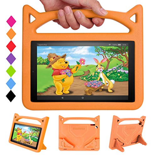 HD10 Tablet-Hülle (9. / 7. / 5. Generation, Version 2019 / 2017 / 2015) -SHREBORN leichte, stoßfeste Kinderhülle, nicht kompatibel mit iPad Nokia 10 Zoll Tablet, mit niedlichem Katzengriffständer, von SHREBORN