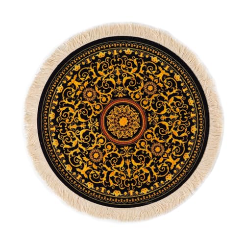 SHTGOI Teppich Mauspad Rund 21CM Mini Desktop Teppich mit Quasten Orientalischer Blumenmuster Mausmatte rutschfest Boho Baumwolle Platzsets Untersetzer Persian Mouse Pad für Laptop Computer Tischdeko von SHTGOI