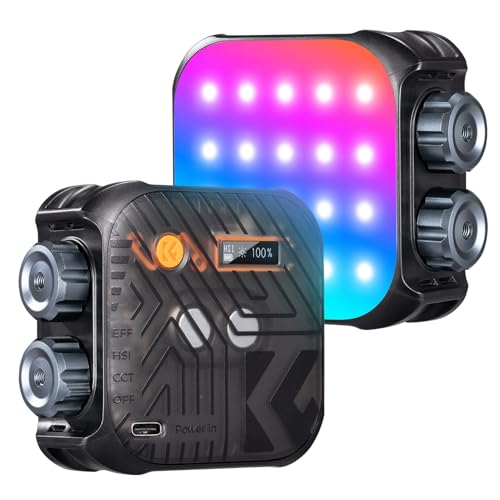 SHUAIGUO Pocket RGB Videoleuchte, Tragbares Kameralicht mit 21 Lichteffekten, CRI96+ 2500K-9900K LED Fülllicht für Vlog Selfie Live Streaming Fotografie (Schwarz) von SHUAIGUO