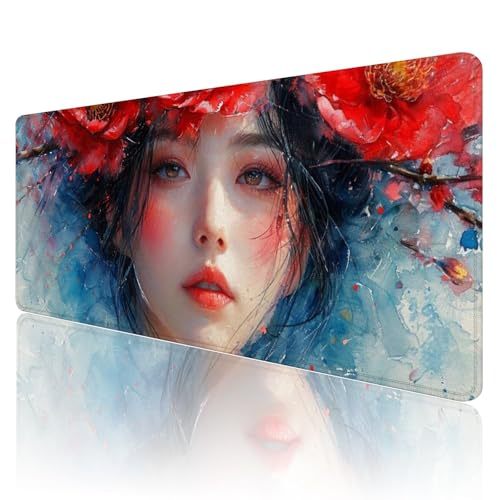 Gaming Mauspad XXL 1200 x 600mm Mauspad Japan Mousepad Frau Premium Mouse Pad Großer Erweiterter Schreibtischunterlage, rutschfeste Gummibasis Desk Mat Verbessert PräZision und Geschwindigkeit R1037 von SHUIYAZI