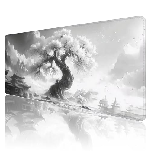 Gaming Mauspad XXL 1200 x 600mm Mauspad Weiß Mousepad Landschaft Mouse Pad Großer Erweiterter Schreibtischunterlage, rutschfeste Gummibasis Desk Mat Verbessert PräZision und Geschwindigkeit R1184 von SHUIYAZI