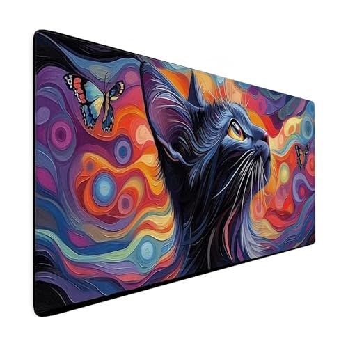 Gaming Mauspad XXL 1200x600mm Mauspad Tier Verbessert PräZision und Geschwindigkeit Mousepad Katze Premium Mouse Pad Großer Erweiterter Schreibtischunterlage, rutschfeste Gummibasis Desk Mat R213 von SHUIYAZI