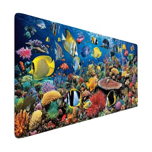 Gaming Mauspad XXL 1200x600mm Mauspad Verbessert PräZision und Geschwindigkeit Mousepad Fisch Premium Mouse Pad Großer Erweiterter Schreibtischunterlage, rutschfeste Gummibasis Desk Mat R71 von SHUIYAZI