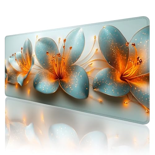 Gaming Mauspad XXL 800x400mm Mauspad Blume Mousepad Silber Premium Mouse Pad Großer Erweiterter Schreibtischunterlage, rutschfeste Gummibasis Desk Mat Verbessert PräZision und Geschwindigkeit R546 von SHUIYAZI