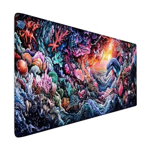 Gaming Mauspad XXL 800x400mm Mauspad Tier Verbessert PräZision und Geschwindigkeit Mousepad Delphin Premium Mouse Pad Großer Erweiterter Schreibtischunterlage, Rutschfeste Gummibasis Desk Mat R7 von SHUIYAZI