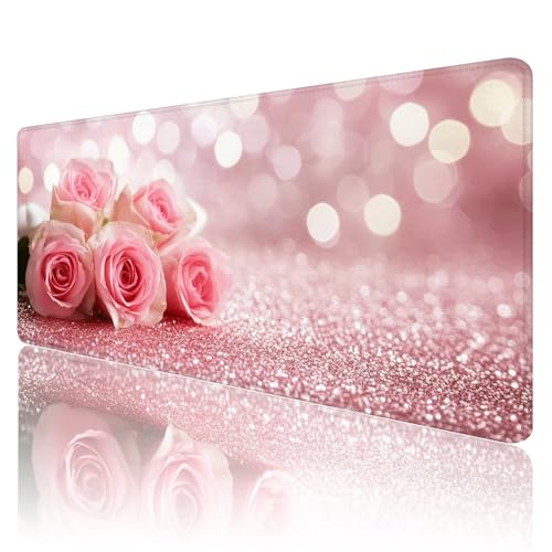 Gaming Mauspad XXL 900x600mm Mauspad Blumen Mousepad Rosa Premium Mouse Pad Großer Erweiterter Schreibtischunterlage, rutschfeste Gummibasis Desk Mat Verbessert PräZision und Geschwindigkeit R1223 von SHUIYAZI