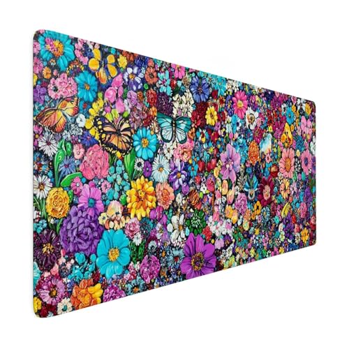 Gaming Mauspad XXL 900x600mm Mauspad Blumen Verbessert PräZision und Geschwindigkeit Mousepad Farbe Premium Mouse Pad Großer Erweiterter Schreibtischunterlage, rutschfeste Gummibasis Desk Mat R2 von SHUIYAZI