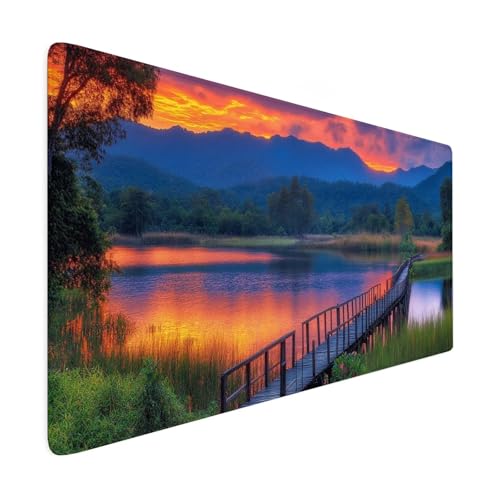 Gaming Mauspad XXL 900x600mm Mauspad Landschaft Verbessert PräZision Geschwindigkeit Mousepad Sonnenuntergang Mouse Pad Großer Erweiterter Schreibtischunterlage, rutschfeste Gummibasis Desk Mat R225 von SHUIYAZI