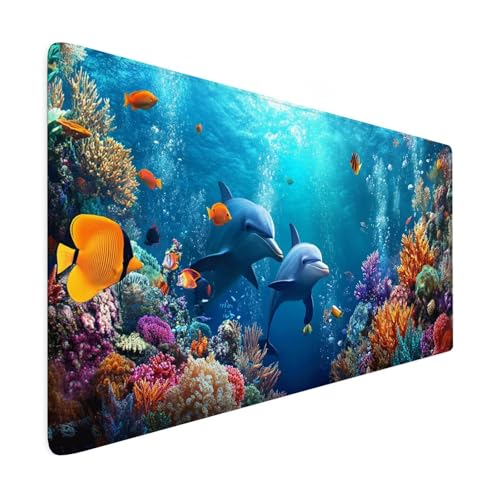 Mauspad XXL 1000 x 500 mm Gaming Mauspad Blau Groß VernäHte Kanten Schreibtischunterlage Mit Wasserdicht rutschfeste Gummibasis Delphin Mousepad Mouse Pad Desk Mat für Home Office Frauen Geschenk R55 von SHUIYAZI