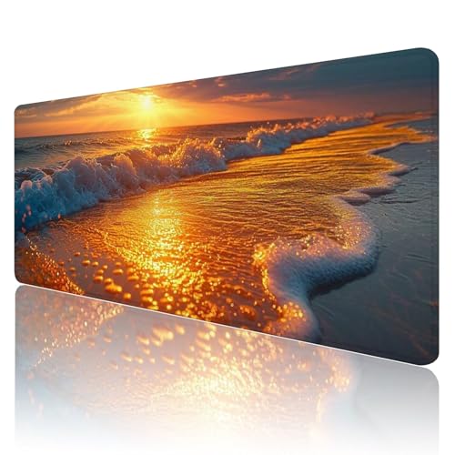 Mauspad XXL 1000 x 500 mm Gaming Mauspad Grün Groß VernäHte Kanten Schreibtischunterlage Mit Wasserdicht Rutschfeste Gummibasis Wellen Mousepad Mouse Pad Desk Mat für Home Office Frauen Geschenk R1060 von SHUIYAZI