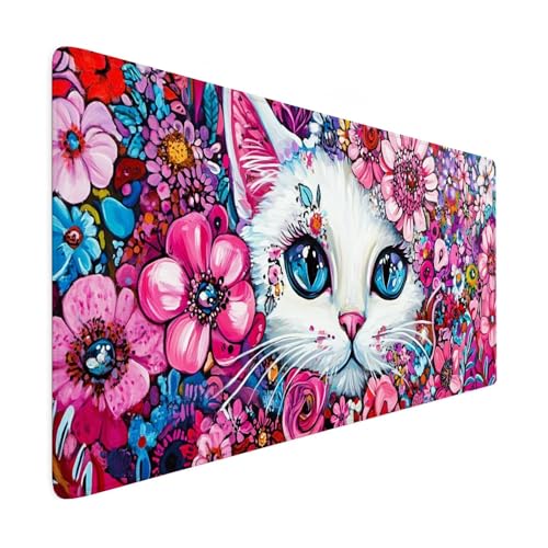 Mauspad XXL 1000 x 500 mm Gaming Mauspad Katze Groß VernäHte Kanten Schreibtischunterlage Mit Wasserdicht rutschfeste Gummibasis Rosa Mousepad Mouse Pad Desk Mat für Home Office Frauen Geschenk R23 von SHUIYAZI