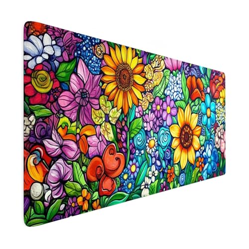 Mauspad XXL 1000 x 500 mm Gaming Mauspad Sonnenblume Groß VernäHte Kanten Schreibtischunterlage Wasserdicht rutschfeste Gummibasis Blau Mousepad Mouse Pad Desk Mat für Home Office Frauen Geschenk R4 von SHUIYAZI