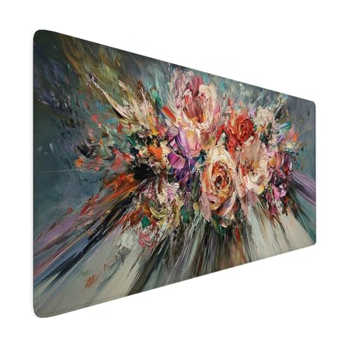 Mauspad XXL 1600 x 800 mm Gaming Mauspad Abstrakt Groß VernäHte Kanten Schreibtischunterlage Wasserdicht rutschfeste Gummibasis Blumen Mousepad Mouse Pad Desk Mat für Home Office Frauen Geschenk R119 von SHUIYAZI