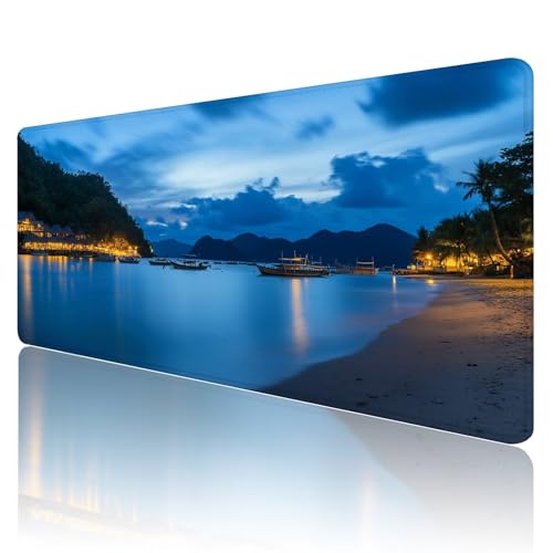 Mauspad XXL 1600 x 800 mm Gaming Mauspad Blau Groß VernäHte Kanten Schreibtischunterlage Wasserdicht rutschfeste Gummibasis Landschaft Mousepad Mouse Pad Desk Mat für Home Office Frauen Geschenk R839 von SHUIYAZI