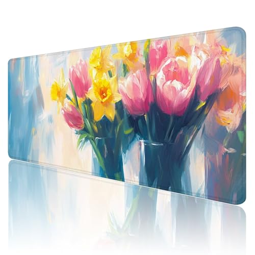 Mauspad XXL 1600 x 800 mm Gaming Mauspad Blume Groß VernäHte Kanten Schreibtischunterlage Mit Wasserdicht rutschfeste Gummibasis Rosa Mousepad Mouse Pad Desk Mat für Home Office Frauen Geschenk R317 von SHUIYAZI