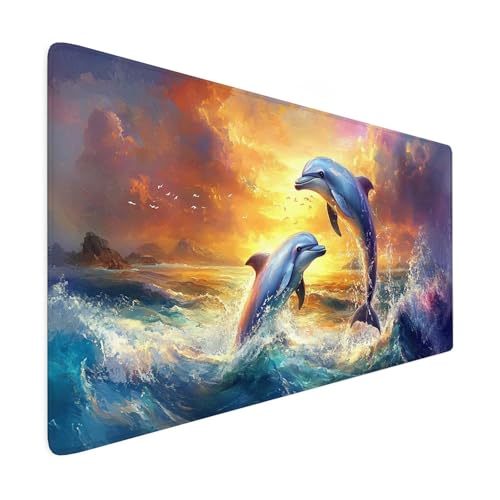 Mauspad XXL 1600 x 800 mm Gaming Mauspad Delphin Groß VernäHte Kanten Schreibtischunterlage Wasserdicht rutschfeste Gummibasis Mousepad Mouse Pad Desk Mat für Home Office Frauen Geschenk R151 von SHUIYAZI