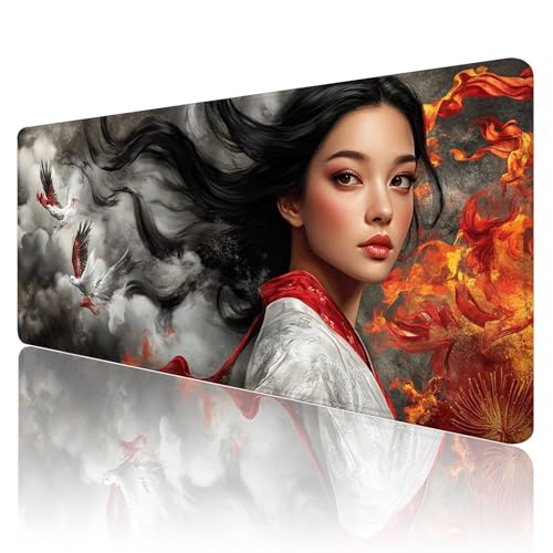 Mauspad XXL 1600 x 800 mm Gaming Mauspad Frau Groß VernäHte Kanten Schreibtischunterlage Mit Wasserdicht rutschfeste Gummibasis Japan Mousepad Mouse Pad Desk Mat für Home Office Frauen Geschenk R709 von SHUIYAZI