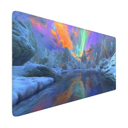 Mauspad XXL 1600 x 800 mm Gaming Mauspad Landschaft Groß VernäHte Kanten Schreibtischunterlage Wasserdicht rutschfeste Gummibasis Polarlicht Mousepad Mouse Pad Desk Mat für Home Office Geschenk R263 von SHUIYAZI