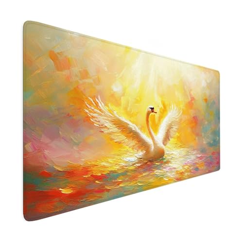 Mauspad XXL 1600 x 800 mm Gaming Mauspad Schwan Groß VernäHte Kanten Schreibtischunterlage Mit Wasserdicht rutschfeste Gummibasis Bunt Mousepad Mouse Pad Desk Mat für Home Office Frauen Geschenk R1 von SHUIYAZI