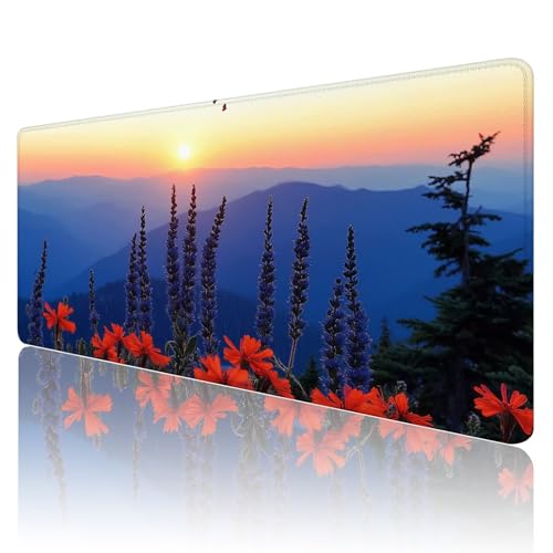 Mauspad XXL 1600 x 800 mm Gaming Mauspad Sonnenuntergang Groß VernäHte Kanten Schreibtischunterlage Wasserdicht rutschfeste Gummibasis Blume Mousepad Mouse Pad Desk Mat für Home Office Geschenk R805 von SHUIYAZI