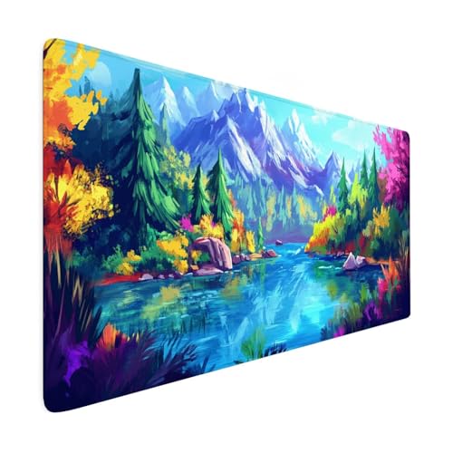 Mauspad XXL 600x300 mm Gaming Mauspad Blau Groß VernäHte Kanten Schreibtischunterlage Mit Wasserdicht rutschfeste Gummibasis Landschaft Mousepad Mouse Pad Desk Mat für Home Office Frauen Geschenk R86 von SHUIYAZI