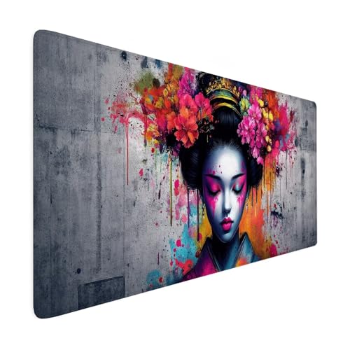 Mauspad XXL 600x300 mm Gaming Mauspad Frau Groß VernäHte Kanten Schreibtischunterlage Mit Wasserdicht rutschfeste Gummibasis Japanische Mousepad Mouse Pad Desk Mat für Home Office Frauen Geschenk R99 von SHUIYAZI