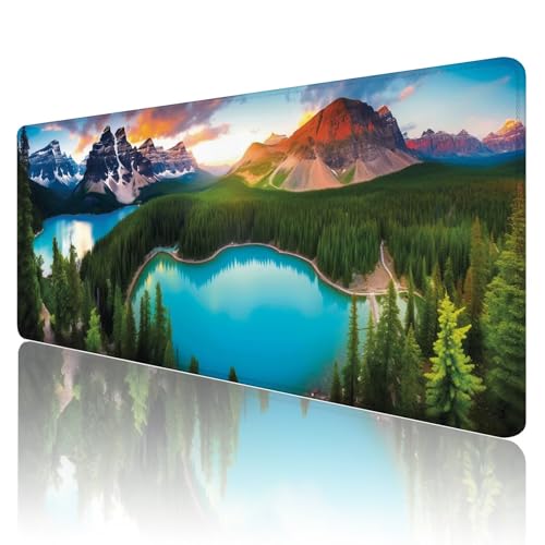 Mauspad XXL 600x300 mm Gaming Mauspad Landschaft Groß VernäHte Kanten Schreibtischunterlage Mit Wasserdicht Rutschfeste Gummibasis Grün Mousepad Mouse Pad Desk Mat für Home Office Frauen Geschenk R365 von SHUIYAZI