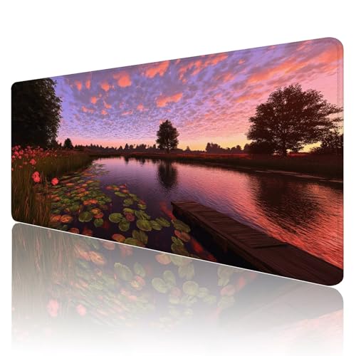 Mauspad XXL 600x300 mm Gaming Mauspad Landschaft Groß VernäHte Kanten Schreibtischunterlage Mit Wasserdicht rutschfeste Gummibasis See Mousepad Mouse Pad Desk Mat für Home Office Frauen Geschenk R458 von SHUIYAZI