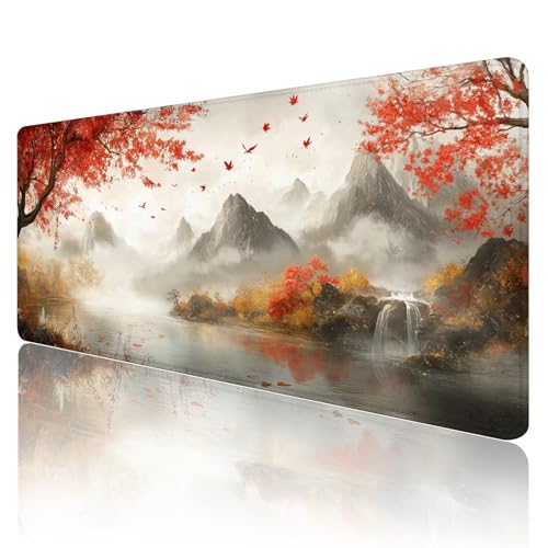 Mauspad XXL 600x300 mm Gaming Mauspad Landschaft Groß VernäHte Kanten Schreibtischunterlage Wasserdicht rutschfeste Gummibasis Herbst Mousepad Mouse Pad Desk Mat für Home Office Frauen Geschenk R597 von SHUIYAZI