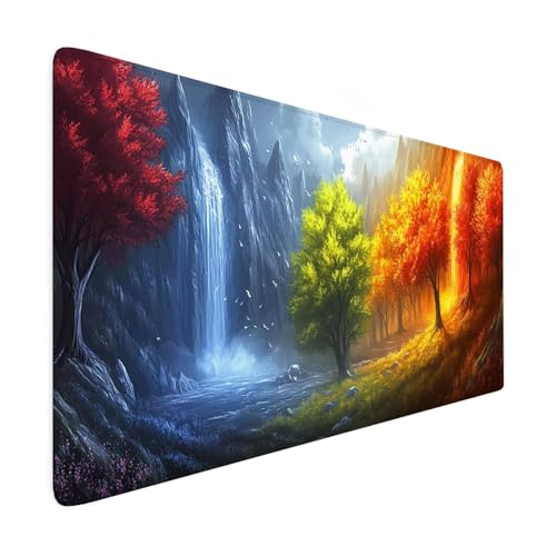 Mauspad XXL 600x300 mm Gaming Mauspad Rot Groß VernäHte Kanten Schreibtischunterlage Mit Wasserdicht rutschfeste Gummibasis Landschaft Mousepad Mouse Pad Desk Mat für Home Office Frauen Geschenk R94 von SHUIYAZI