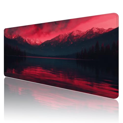 Mauspad XXL 600x300 mm Gaming Mauspad Rot Groß VernäHte Kanten Schreibtischunterlage Mit Wasserdicht rutschfeste Gummibasis Landschaft Mousepad Mouse Pad Desk Mat für Home Office Frauen Geschenk R830 von SHUIYAZI